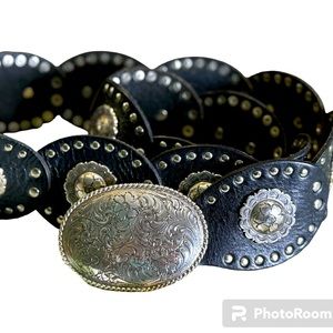 Fossil black leather concho belt size lg